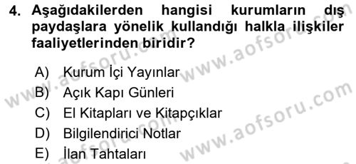 Kamusal Halkla İlişkiler Dersi 2021 - 2022 Yılı (Final) Dönem Sonu Sınav Soruları 4. Soru