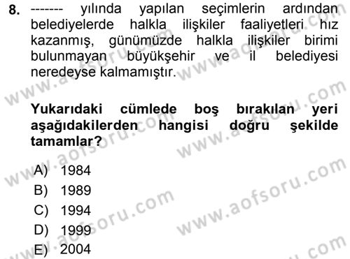 Kamusal Halkla İlişkiler Dersi 2021 - 2022 Yılı (Final) Dönem Sonu Sınav Soruları 8. Soru