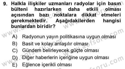 Kamusal Halkla İlişkiler Dersi 2021 - 2022 Yılı (Final) Dönem Sonu Sınav Soruları 9. Soru