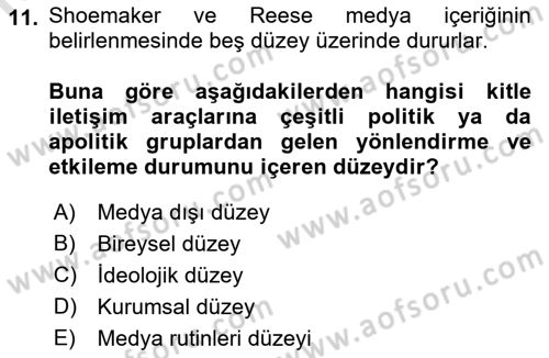 Kamusal Halkla İlişkiler Dersi 2021 - 2022 Yılı Yaz Okulu Sınavı 11. Soru