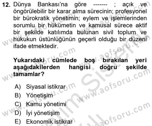 Kamusal Halkla İlişkiler Dersi 2021 - 2022 Yılı Yaz Okulu Sınavı 12. Soru