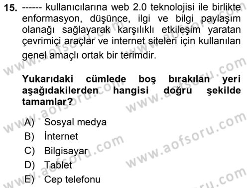 Kamusal Halkla İlişkiler Dersi 2021 - 2022 Yılı Yaz Okulu Sınavı 15. Soru