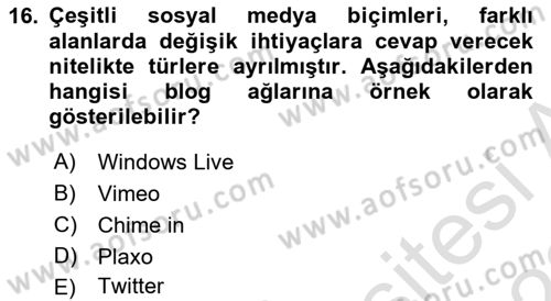 Kamusal Halkla İlişkiler Dersi 2021 - 2022 Yılı Yaz Okulu Sınavı 16. Soru