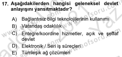 Kamusal Halkla İlişkiler Dersi 2021 - 2022 Yılı Yaz Okulu Sınavı 17. Soru