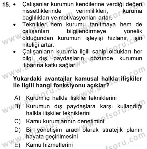 Kamusal Halkla İlişkiler Dersi 2022 - 2023 Yılı (Final) Dönem Sonu Sınav Soruları 15. Soru