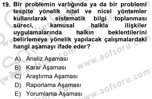 Kamusal Halkla İlişkiler Dersi 2022 - 2023 Yılı (Final) Dönem Sonu Sınav Soruları 19. Soru