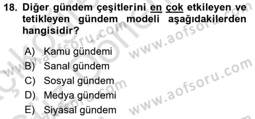 Kamusal Halkla İlişkiler Dersi 2023 - 2024 Yılı (Vize) Ara Sınav Soruları 18. Soru