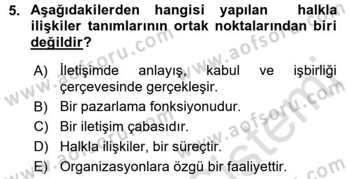 Kamusal Halkla İlişkiler Dersi 2023 - 2024 Yılı (Vize) Ara Sınav Soruları 5. Soru