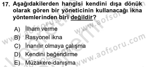 Profesyonel Yaşamda İmaj ve İtibar Yönetimi Dersi 2017 - 2018 Yılı (Vize) Ara Sınav Soruları 17. Soru