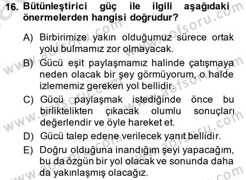 Küreselleşme ve Kültürlerarası İletişim Dersi 2014 - 2015 Yılı Tek Ders Sınavı 16. Soru