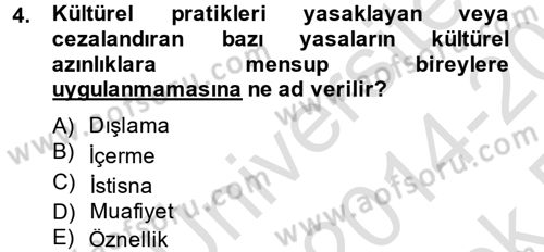 Küreselleşme ve Kültürlerarası İletişim Dersi 2014 - 2015 Yılı Tek Ders Sınavı 4. Soru