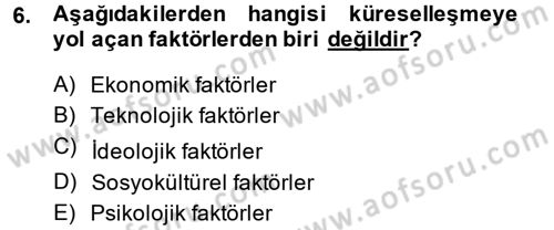 Küreselleşme ve Kültürlerarası İletişim Dersi 2014 - 2015 Yılı Tek Ders Sınav Soruları 6. Soru