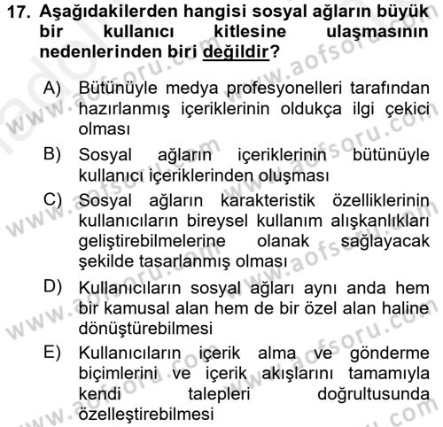 Küreselleşme ve Kültürlerarası İletişim Dersi 2015 - 2016 Yılı Tek Ders Sınav Soruları 17. Soru