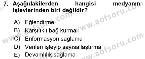 Küreselleşme ve Kültürlerarası İletişim Dersi 2015 - 2016 Yılı Tek Ders Sınavı 7. Soru