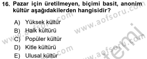 Küreselleşme ve Kültürlerarası İletişim Dersi 2016 - 2017 Yılı (Vize) Ara Sınav Soruları 16. Soru