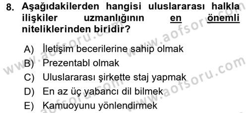 Küreselleşme ve Kültürlerarası İletişim Dersi 2016 - 2017 Yılı (Vize) Ara Sınav Soruları 8. Soru