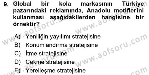 Küreselleşme ve Kültürlerarası İletişim Dersi 2016 - 2017 Yılı (Vize) Ara Sınav Soruları 9. Soru