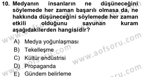 Küreselleşme ve Kültürlerarası İletişim Dersi 2016 - 2017 Yılı (Final) Dönem Sonu Sınavı 10. Soru