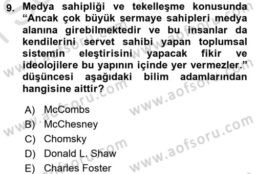Küreselleşme ve Kültürlerarası İletişim Dersi 2016 - 2017 Yılı (Final) Dönem Sonu Sınavı 9. Soru