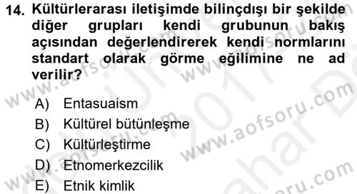 Küreselleşme ve Kültürlerarası İletişim Dersi 2017 - 2018 Yılı (Vize) Ara Sınav Soruları 14. Soru