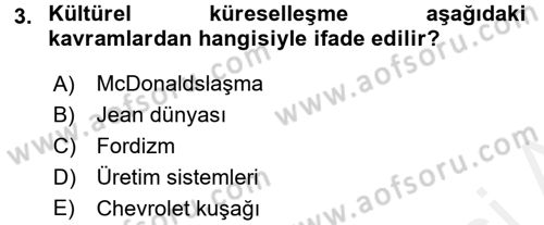Küreselleşme ve Kültürlerarası İletişim Dersi 2017 - 2018 Yılı (Vize) Ara Sınav Soruları 3. Soru