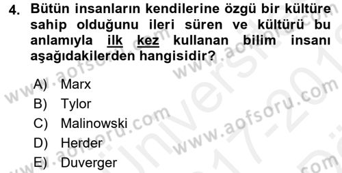 Küreselleşme ve Kültürlerarası İletişim Dersi 2017 - 2018 Yılı (Vize) Ara Sınav Soruları 4. Soru
