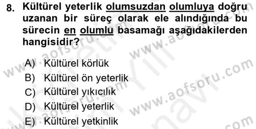 Küreselleşme ve Kültürlerarası İletişim Dersi 2017 - 2018 Yılı (Vize) Ara Sınav Soruları 8. Soru