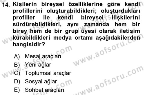 Küreselleşme ve Kültürlerarası İletişim Dersi 2018 - 2019 Yılı 3 Ders Sınav Soruları 14. Soru