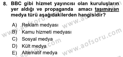 Küreselleşme ve Kültürlerarası İletişim Dersi 2018 - 2019 Yılı 3 Ders Sınavı 8. Soru