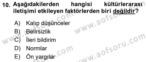 Küreselleşme ve Kültürlerarası İletişim Dersi 2018 - 2019 Yılı (Vize) Ara Sınav Soruları 10. Soru