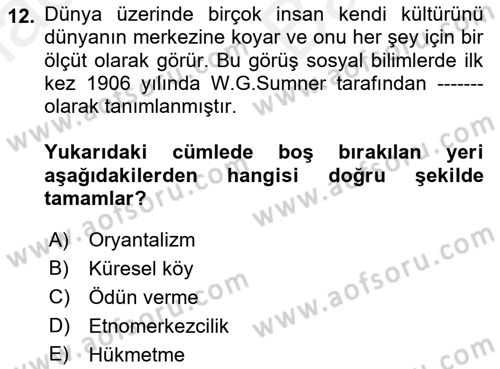 Küreselleşme ve Kültürlerarası İletişim Dersi 2018 - 2019 Yılı (Vize) Ara Sınav Soruları 12. Soru