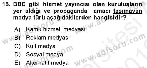 Küreselleşme ve Kültürlerarası İletişim Dersi 2018 - 2019 Yılı (Vize) Ara Sınav Soruları 18. Soru