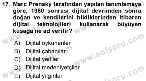 Küreselleşme ve Kültürlerarası İletişim Dersi 2018 - 2019 Yılı (Final) Dönem Sonu Sınav Soruları 17. Soru
