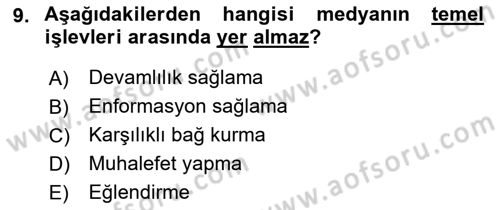 Küreselleşme ve Kültürlerarası İletişim Dersi 2018 - 2019 Yılı (Final) Dönem Sonu Sınav Soruları 9. Soru
