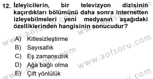 Küreselleşme ve Kültürlerarası İletişim Dersi 2018 - 2019 Yılı Yaz Okulu Sınav Soruları 12. Soru
