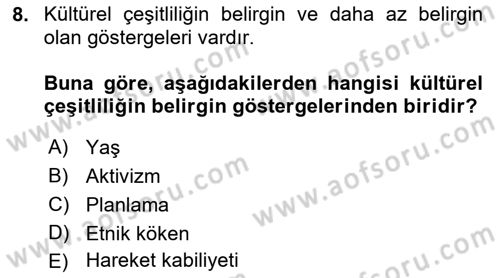 Küreselleşme ve Kültürlerarası İletişim Dersi 2018 - 2019 Yılı Yaz Okulu Sınav Soruları 8. Soru