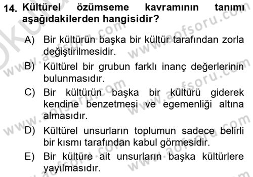 Küreselleşme ve Kültürlerarası İletişim Dersi 2020 - 2021 Yılı Yaz Okulu Sınav Soruları 14. Soru
