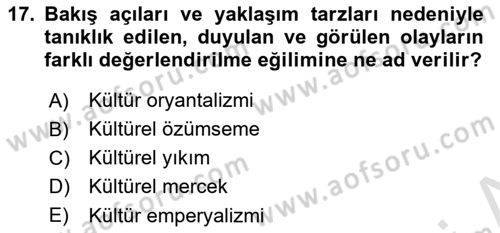 Küreselleşme ve Kültürlerarası İletişim Dersi 2020 - 2021 Yılı Yaz Okulu Sınav Soruları 17. Soru
