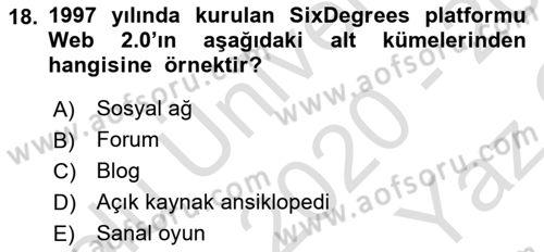 Küreselleşme ve Kültürlerarası İletişim Dersi 2020 - 2021 Yılı Yaz Okulu Sınav Soruları 18. Soru