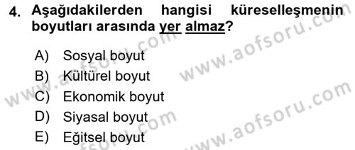 Küreselleşme ve Kültürlerarası İletişim Dersi 2020 - 2021 Yılı Yaz Okulu Sınav Soruları 4. Soru