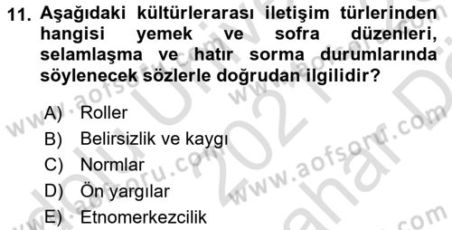 Küreselleşme ve Kültürlerarası İletişim Dersi 2021 - 2022 Yılı (Vize) Ara Sınav Soruları 11. Soru