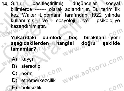 Küreselleşme ve Kültürlerarası İletişim Dersi 2021 - 2022 Yılı (Vize) Ara Sınav Soruları 14. Soru