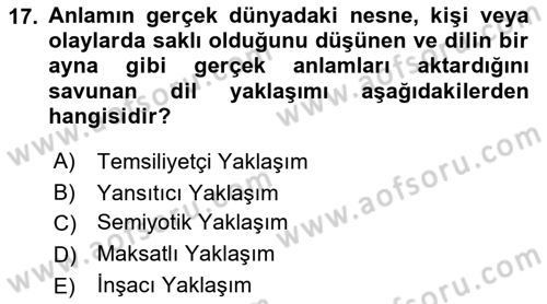 Küreselleşme ve Kültürlerarası İletişim Dersi 2021 - 2022 Yılı (Vize) Ara Sınav Soruları 17. Soru