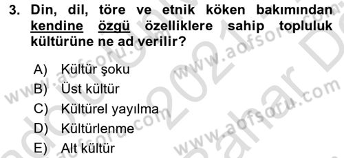 Küreselleşme ve Kültürlerarası İletişim Dersi 2021 - 2022 Yılı (Vize) Ara Sınav Soruları 3. Soru