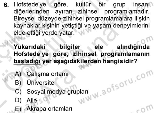 Küreselleşme ve Kültürlerarası İletişim Dersi 2021 - 2022 Yılı (Vize) Ara Sınav Soruları 6. Soru