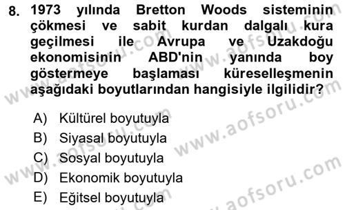 Küreselleşme ve Kültürlerarası İletişim Dersi 2021 - 2022 Yılı (Vize) Ara Sınav Soruları 8. Soru