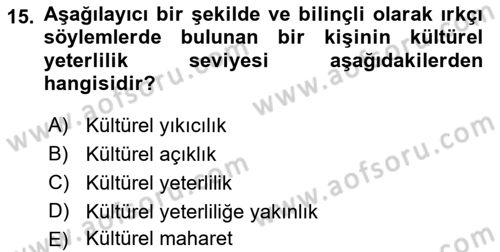 Küreselleşme ve Kültürlerarası İletişim Dersi 2021 - 2022 Yılı (Final) Dönem Sonu Sınavı 15. Soru