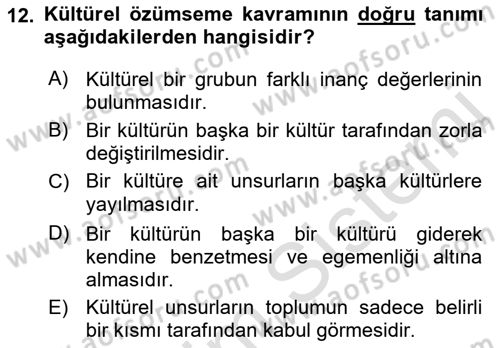 Küreselleşme ve Kültürlerarası İletişim Dersi 2021 - 2022 Yılı Yaz Okulu Sınav Soruları 12. Soru