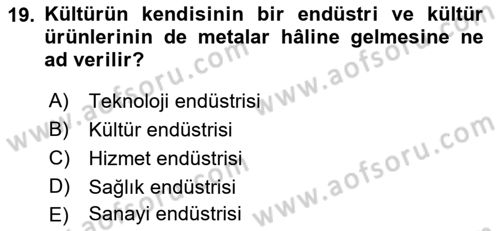 Küreselleşme ve Kültürlerarası İletişim Dersi 2021 - 2022 Yılı Yaz Okulu Sınav Soruları 19. Soru