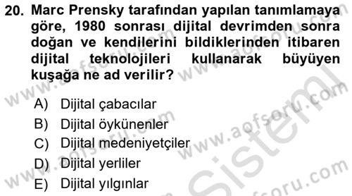 Küreselleşme ve Kültürlerarası İletişim Dersi 2021 - 2022 Yılı Yaz Okulu Sınav Soruları 20. Soru